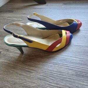 Calico Vintage Colorful Slingback Heels Size 7
